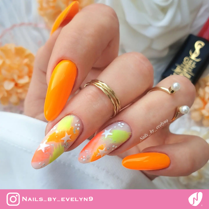 Long Neon Nails With Stars